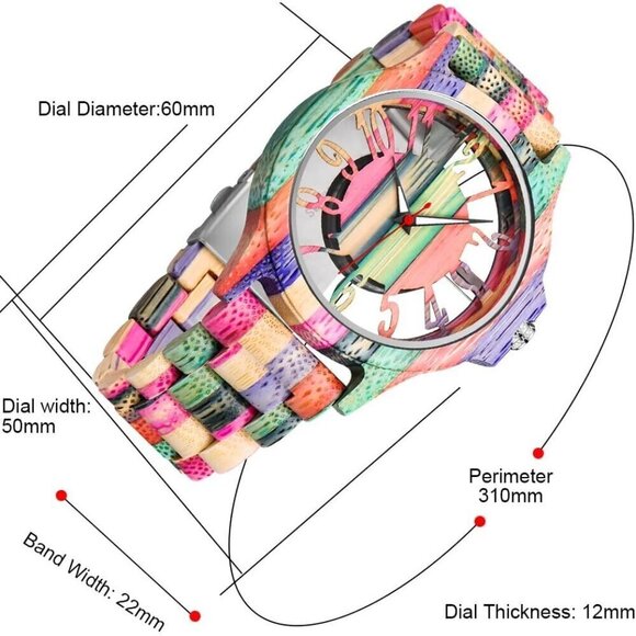 ✨ Dentily Analog Quartz Men Pink Wooden Handmade Colorful Bamboo Engraved Watch - Picture 4 of 6